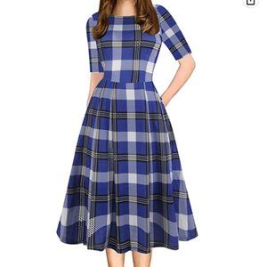DRESS - Women's Classic Plaid Pockets Party Cocktail Swing Dress  - Large